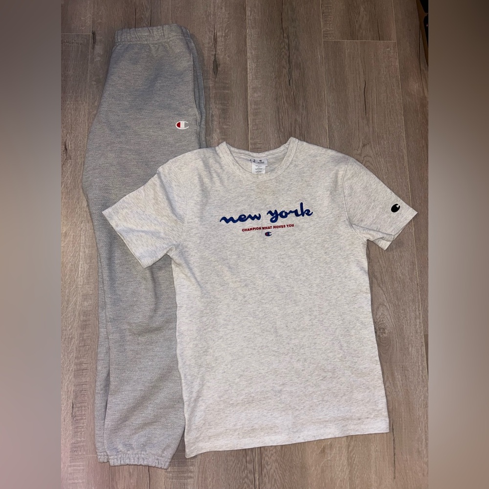Champion Heather Gray Tee & Sweatpants